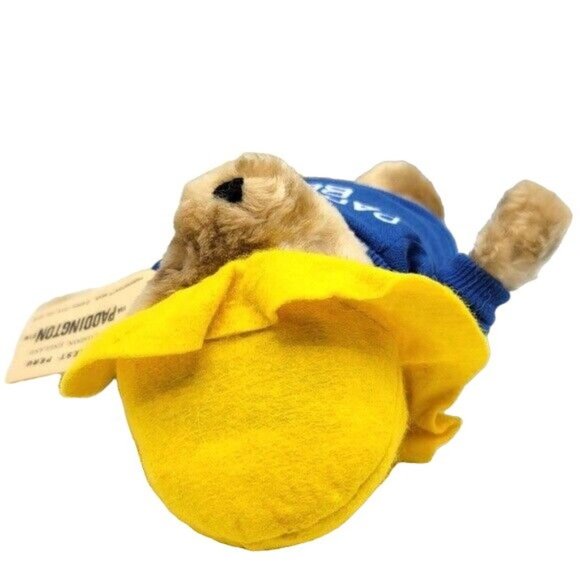 VTG Eden Paddington Bear Plush Brown 9.5" Yellow Hat Blue Sweatshirt Tag Attach - Picture 6 of 12